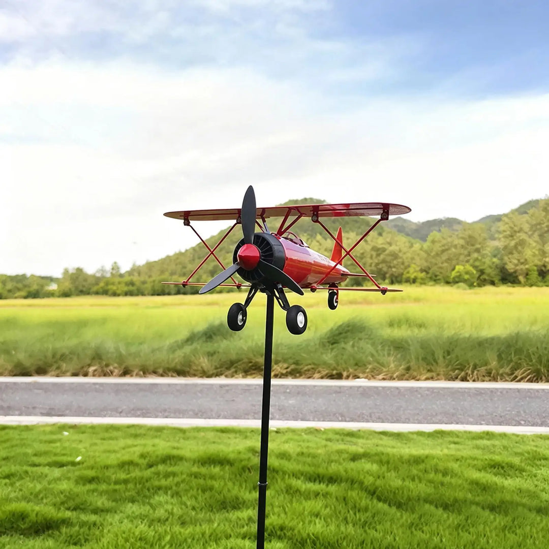 Airplane Weathervane Metal Windmill Wind Measuring Tool Airplane Wind Spinner for Lawn Courtyard Outdoor Patio Deck Backyard