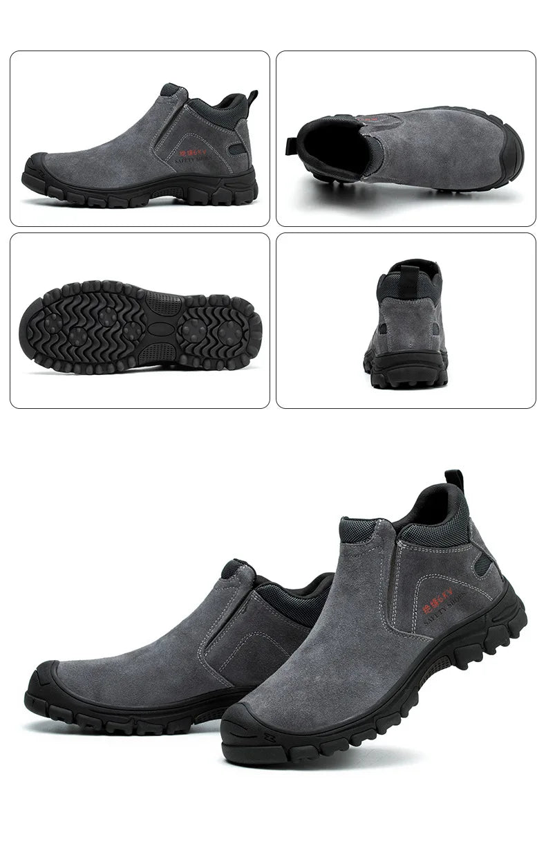 Slip on Mens Boots Comfortable Work Shoes Safety Shoes With Steel Toe Cap Anti-smash Sneakers Puncture-Proof Indestructible Shoes H-1