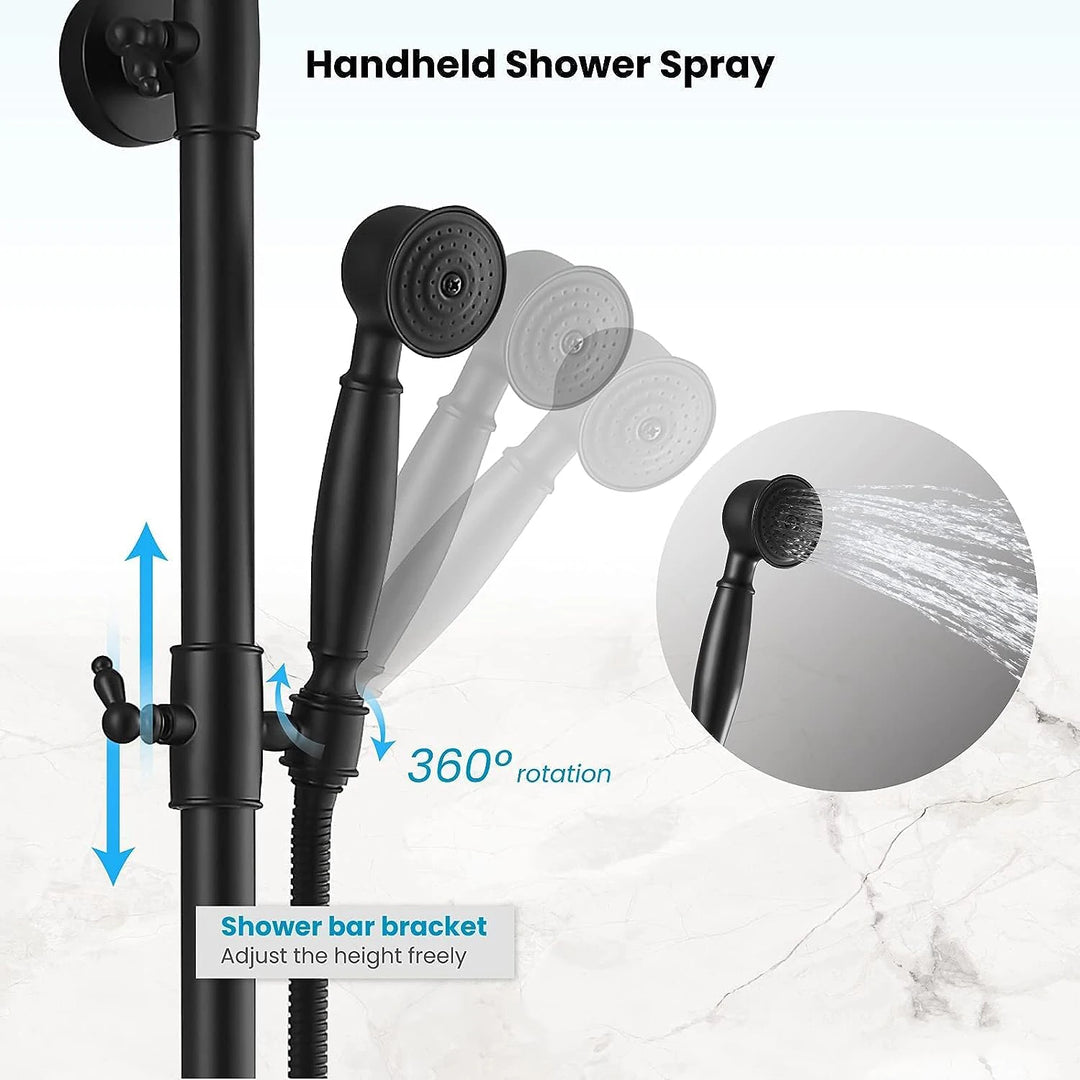 KEMAIDI Bathroom Black Shower Set Wall Mounted 8" Rainfall Shower Faucet 3-functions 2 Cross Handles Solid Brass Shower Fixtures