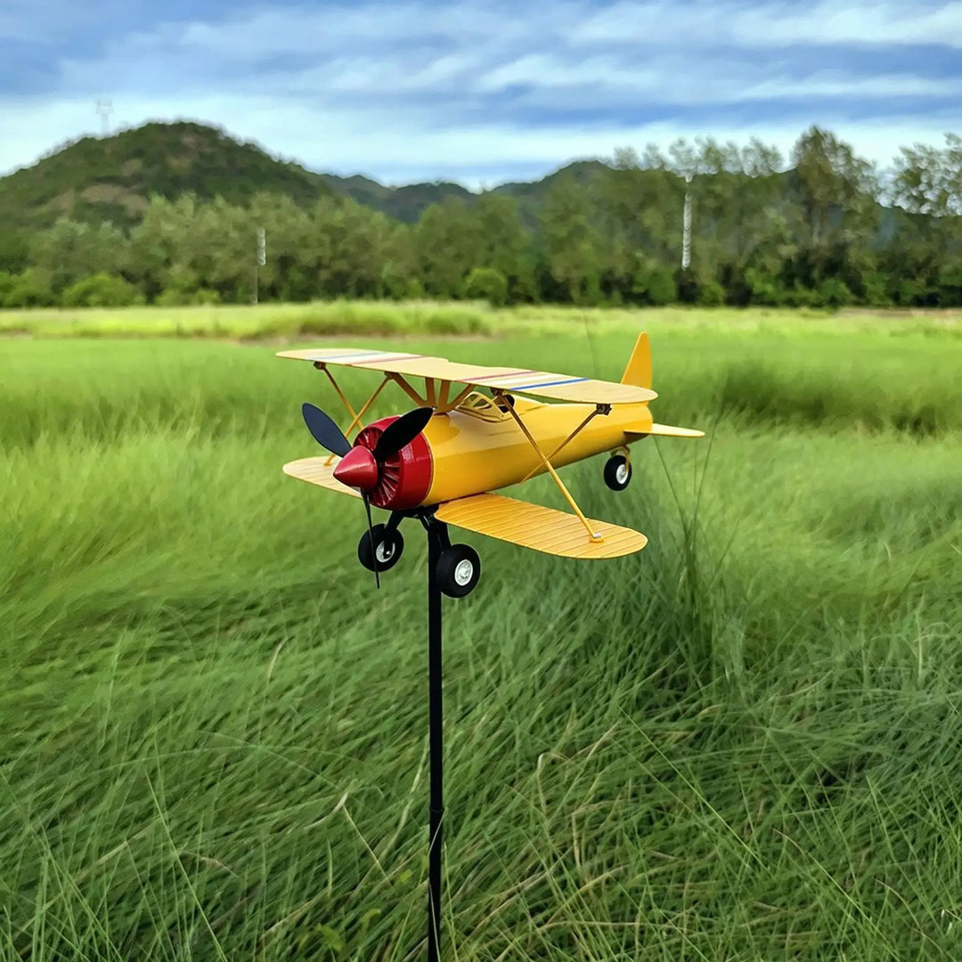 Airplane Weathervane Metal Windmill Wind Measuring Tool Airplane Wind Spinner for Lawn Courtyard Outdoor Patio Deck Backyard