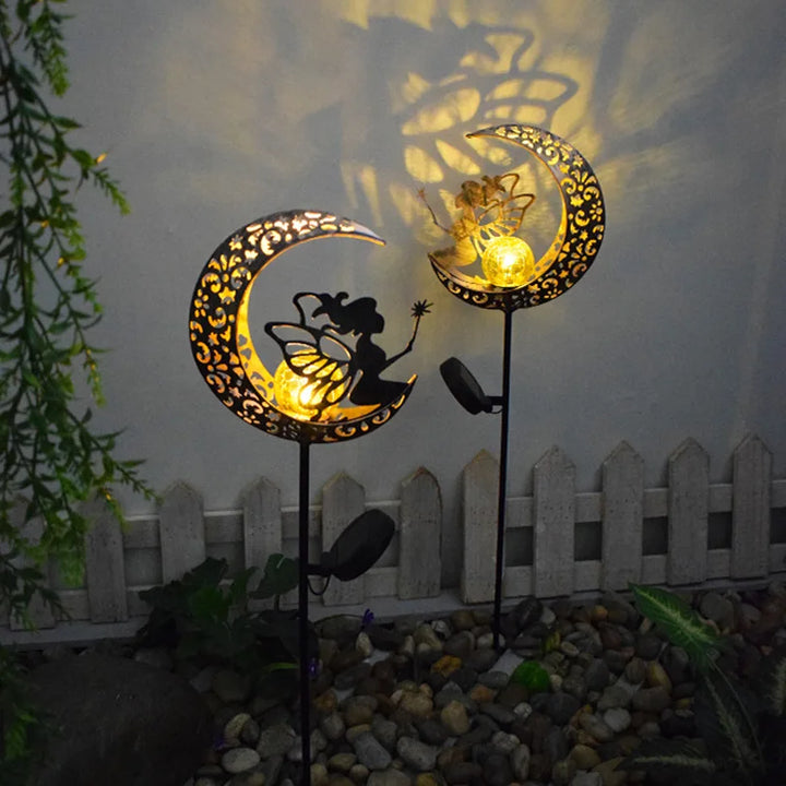 Solar Outdoor Garden Moon Lights Waterproof  LED Metal Fairy Landscape Light Perfect for Pathway and Yard Decor Antique Wrought