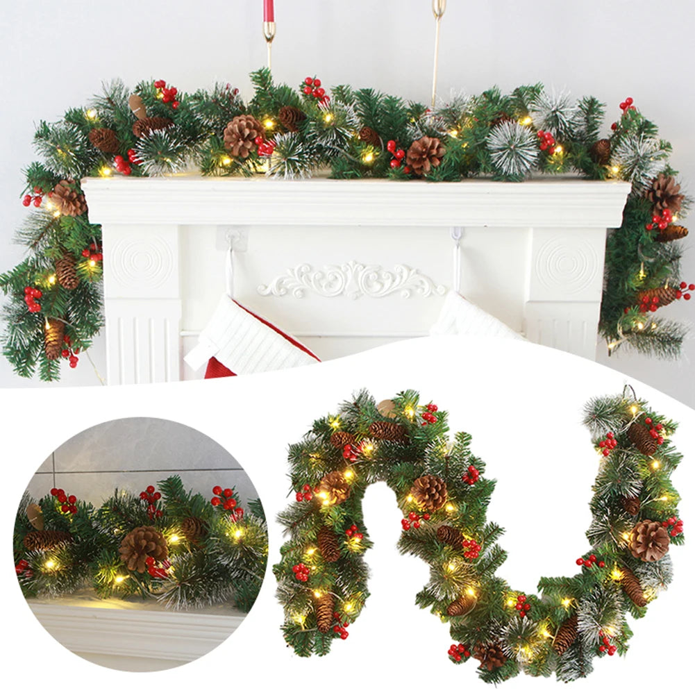 Christmas Garlands With Pinecones Red Berries Artificial Christmas Wreaths For Home Xmas Tree Stairs Door