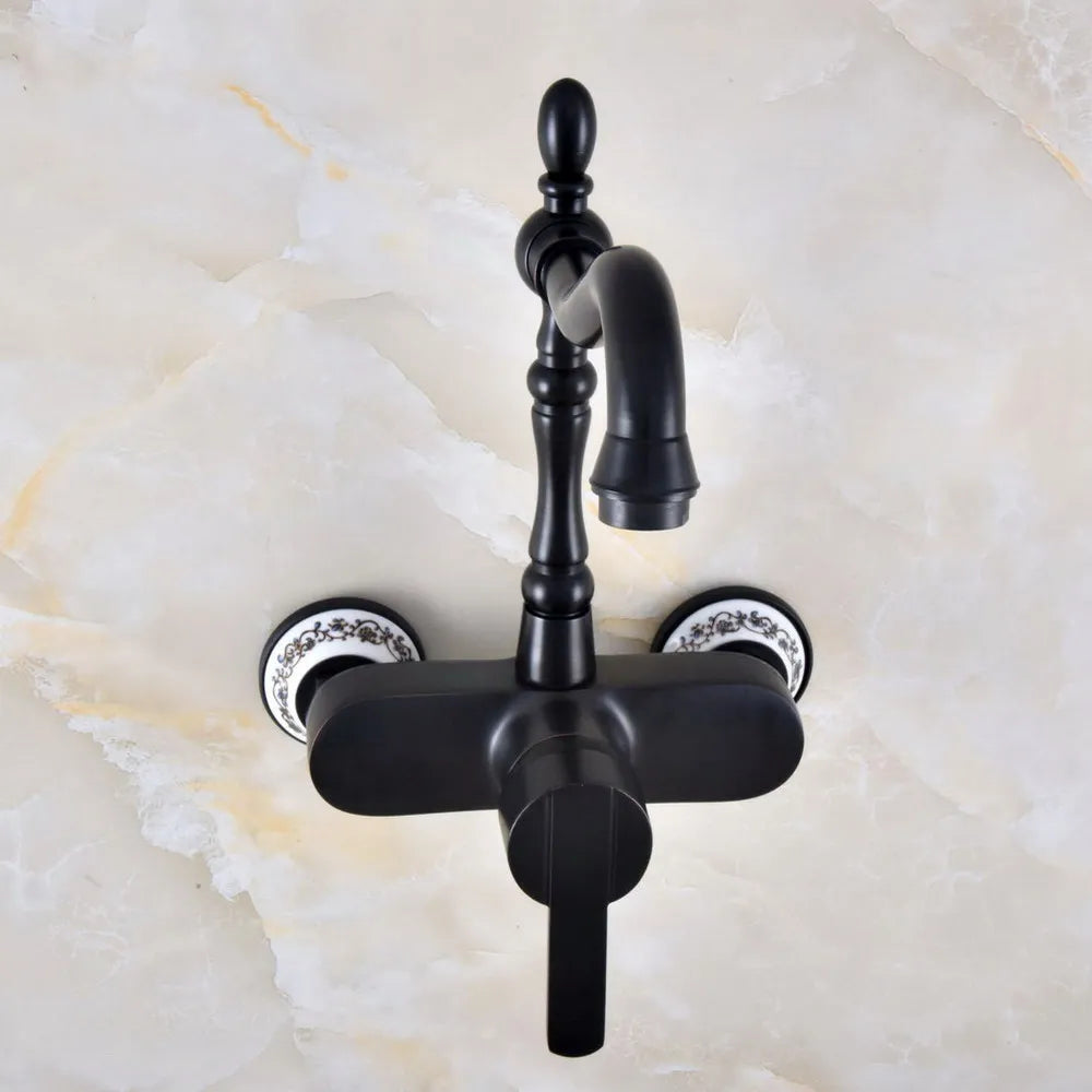 Black Oil Rubbed Bronze Bathroom Kitchen Sink Faucet Mixer Tap Swivel Spout Wall Mounted Single Handle mnf841