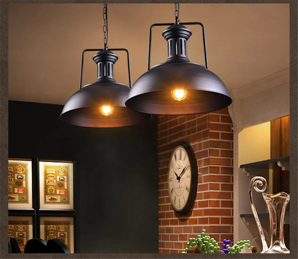 Vintage Bronze Black Metal Hanging Lamp Shade Edison Pendant Light Industrial Lamp