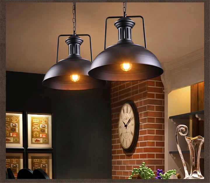 Vintage Bronze Black Metal Hanging Lamp Shade Edison Pendant Light Industrial Lamp