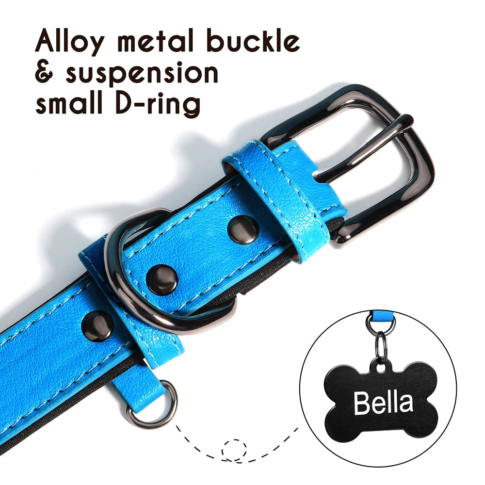 Personalized Dog Collar PU Leather Dog Collars Free Engraving Pet ID Collars Adjustable For Small Medium Large Dogs Pitbull