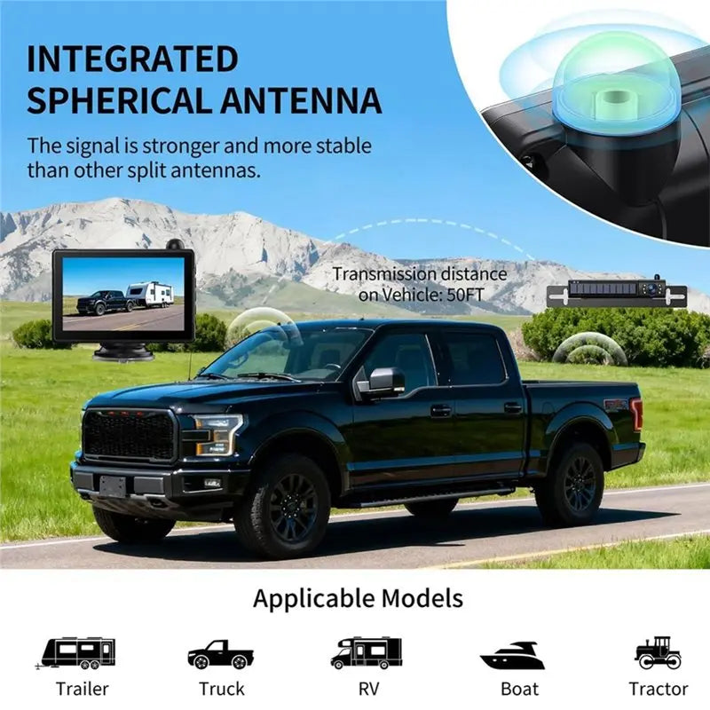 ABSY Wireless Backup Camera System For Car For Truck, Pickup, For Car, RV, SUV- Solar Powered, 5" HD 1080P Monitor, 5, 000Mah Ba