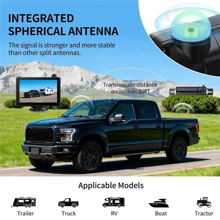 ABSY Wireless Backup Camera System For Car For Truck, Pickup, For Car, RV, SUV- Solar Powered, 5" HD 1080P Monitor, 5, 000Mah Ba