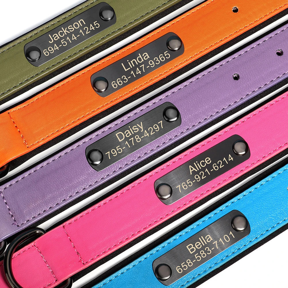 Personalized Dog Collar PU Leather Dog Collars Free Engraving Pet ID Collars Adjustable For Small Medium Large Dogs Pitbull