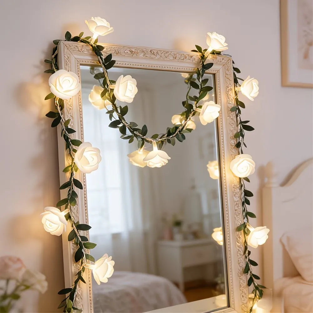 1PC 20/40 LED Rose Flower String Lights Battery Powered Flower Rose Night Lamp For Wedding Valentines Day Party Garland Decor