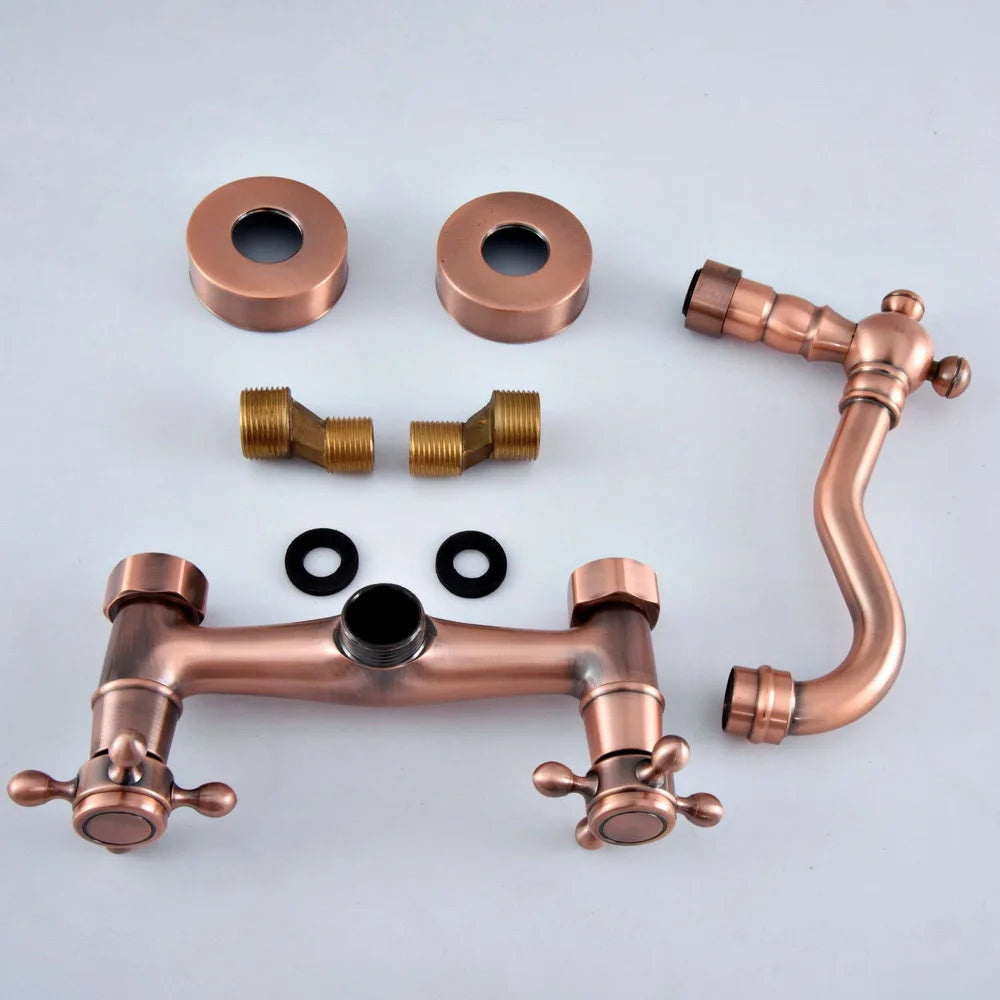 Antique Red Copper Brass Bathroom Kitchen Basin Sink Faucet Mixer Tap Swivel Spout Wall Mounted msf862