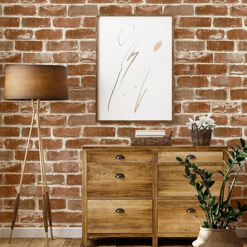 Self sticking PVC retro nostalgic imitation brick texture brown red brick self-adhesive wallpaper for home decoration vinyl film