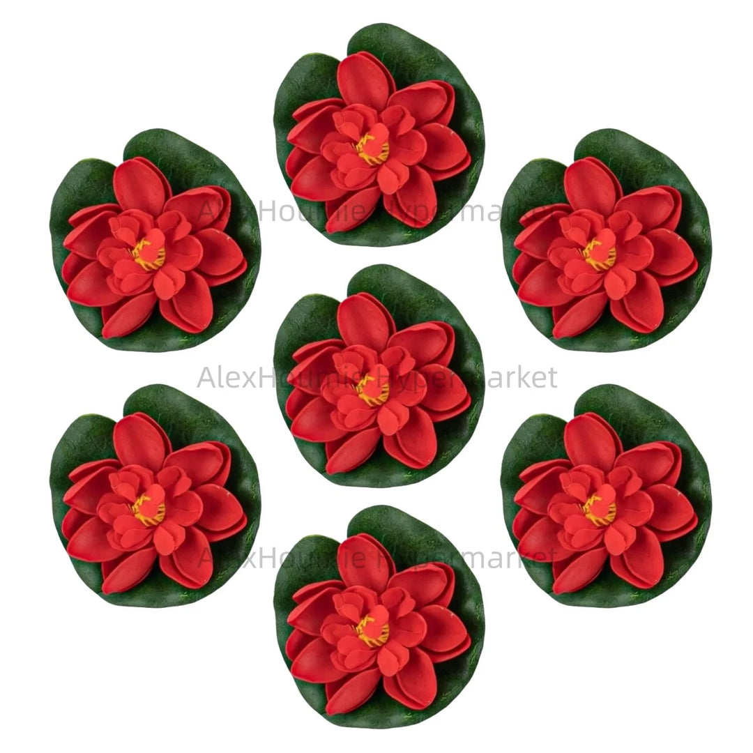 7 PCS Artificial Floating Foam Lotus Flower with Water Lily Pad Lifelike Ornament Perfect for Home Garden Pond Decor Decorations