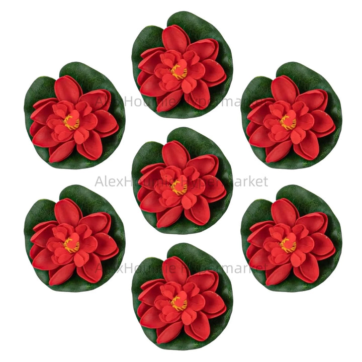 7 PCS Artificial Floating Foam Lotus Flower with Water Lily Pad Lifelike Ornament Perfect for Home Garden Pond Decor Decorations