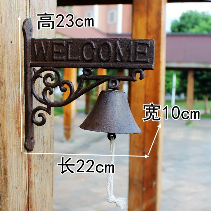 Nordic Rural Retro Welcome Double-sided Listing Doorbell Welcome Cast Iron Wrought Iron Doorbell Hand Bell