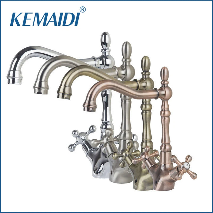KEMAIDI Dual Handles Solid Brass Antique Copper Faucets Mixers &Taps Swivel Hot And Cold Mixer Water Tap Bathroom Faucet DS-8632