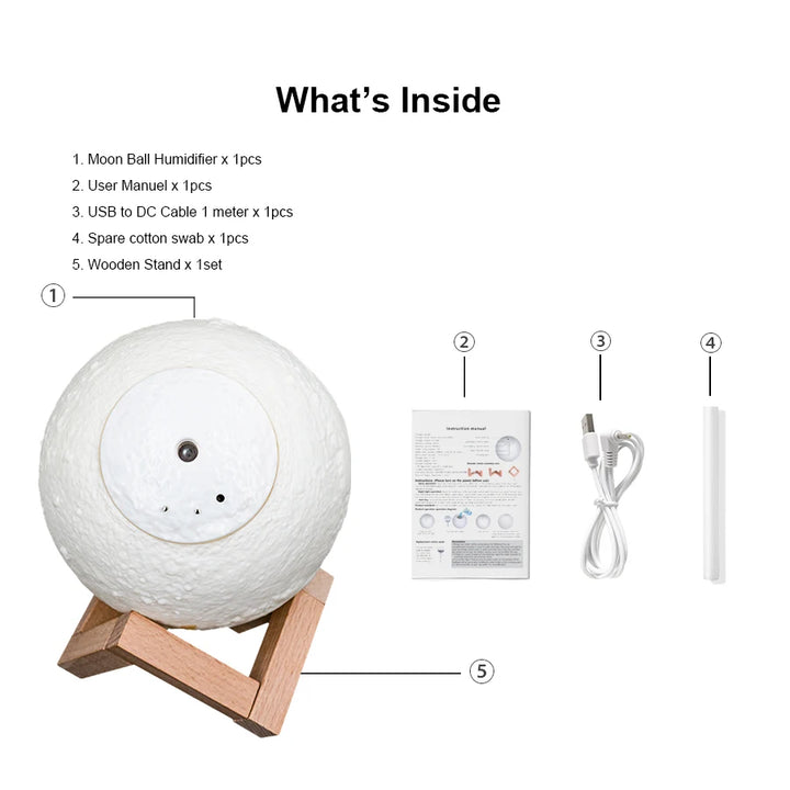 800ml Moon Essential Oil Aroma Diffuser USB Power Cord Ultrasonic Noiseless Cool Mist  Adjustable Color Lights Air Humidifier