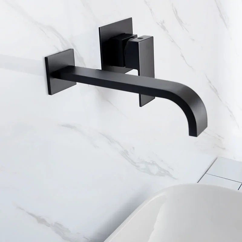 Matt Black & Chrome Brass Wall Mounted Basin Water Mixer Bathroom Quality Brass Single Handle Faucet Black Hot and Cold Tapware