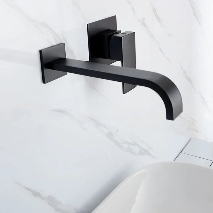 Matt Black & Chrome Brass Wall Mounted Basin Water Mixer Bathroom Quality Brass Single Handle Faucet Black Hot and Cold Tapware