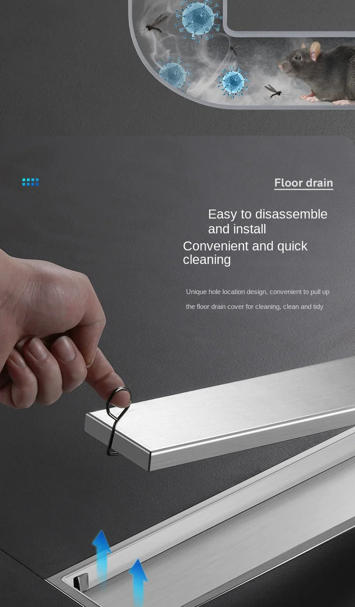 Luxury Hidden 304 Stainless Steel Rectangular Floor Drain Bathroom Toilet Drain Anti-Odor Filter Hair Extended Floor Drain