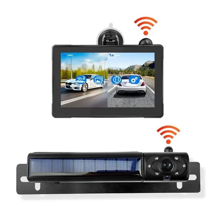 ABSY Wireless Backup Camera System For Car For Truck, Pickup, For Car, RV, SUV- Solar Powered, 5" HD 1080P Monitor, 5, 000Mah Ba