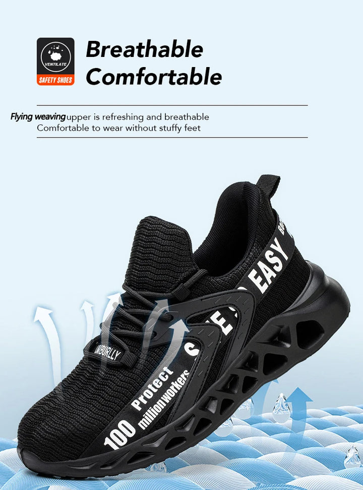 New Safety Shoes Men Breathable Light Work Sneakers Steel Toe Shoes Anti-smash Anti-puncture Indestructible Shoes Large Size 50