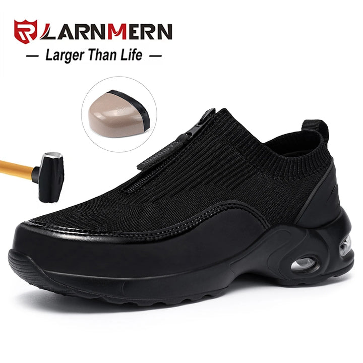 LARNMERN Steel Toe Shoes for Women Air Cushion Lightweight Work Shoes Slip On Safety Sneakers Comfortable