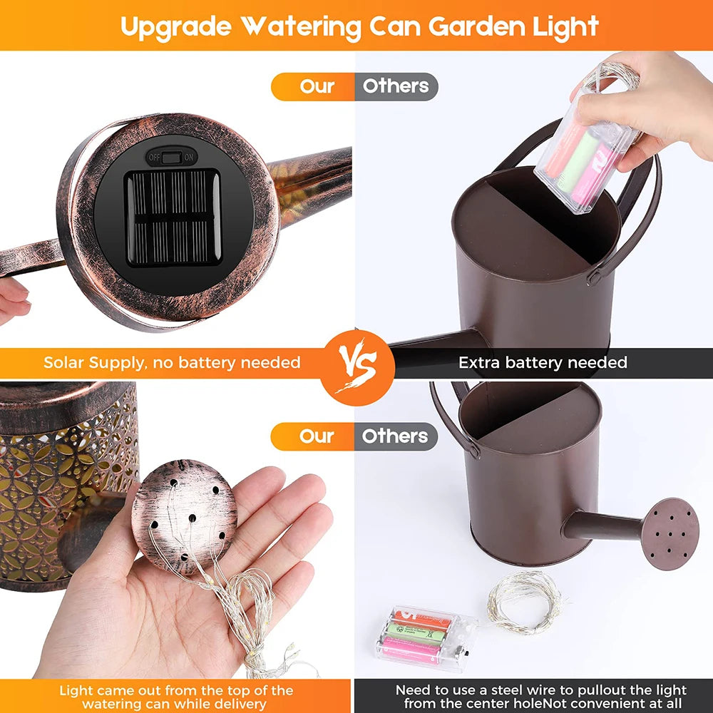 Solar Watering Can Light Hanging Kettle Lantern Light Waterproof Garden Decor
