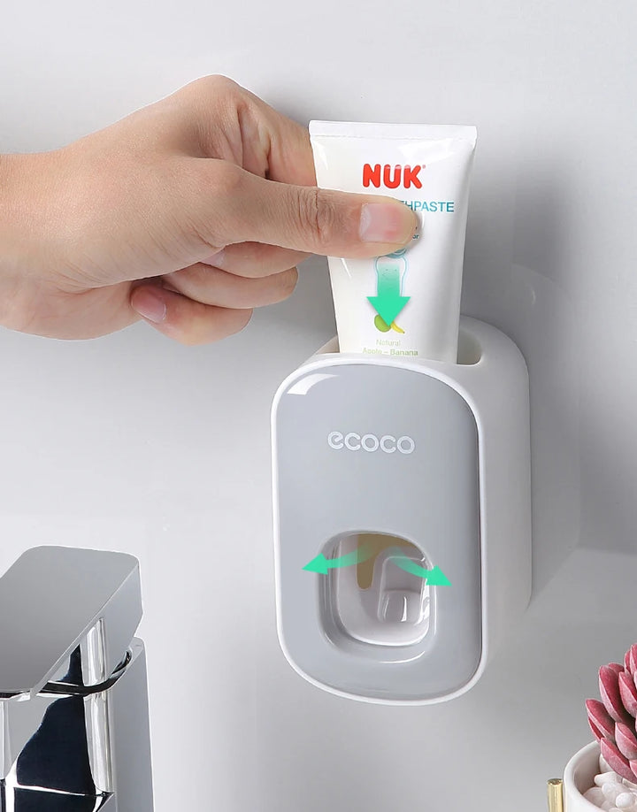 ecoco  Wall Mount Automatic Toothpaste Dispenser Bathroom Toothpaste Squeezer Dispenser Toothbrush Holder bathroom accessories