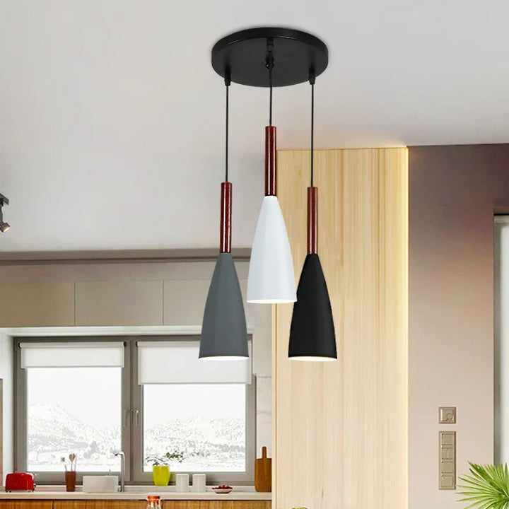 Nordic Style Simple Modern Single Head Three Head Home Black and White Gray Restaurant Lamp Bedroom Lamp Bar Small Chandelier