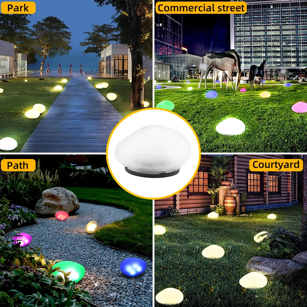Solar Pebble Faux Stone Lawn Light LED Outdoor Garden Lamp Semi-Flush Mount for Pathways Yard Decor Garden Illumination Lighting