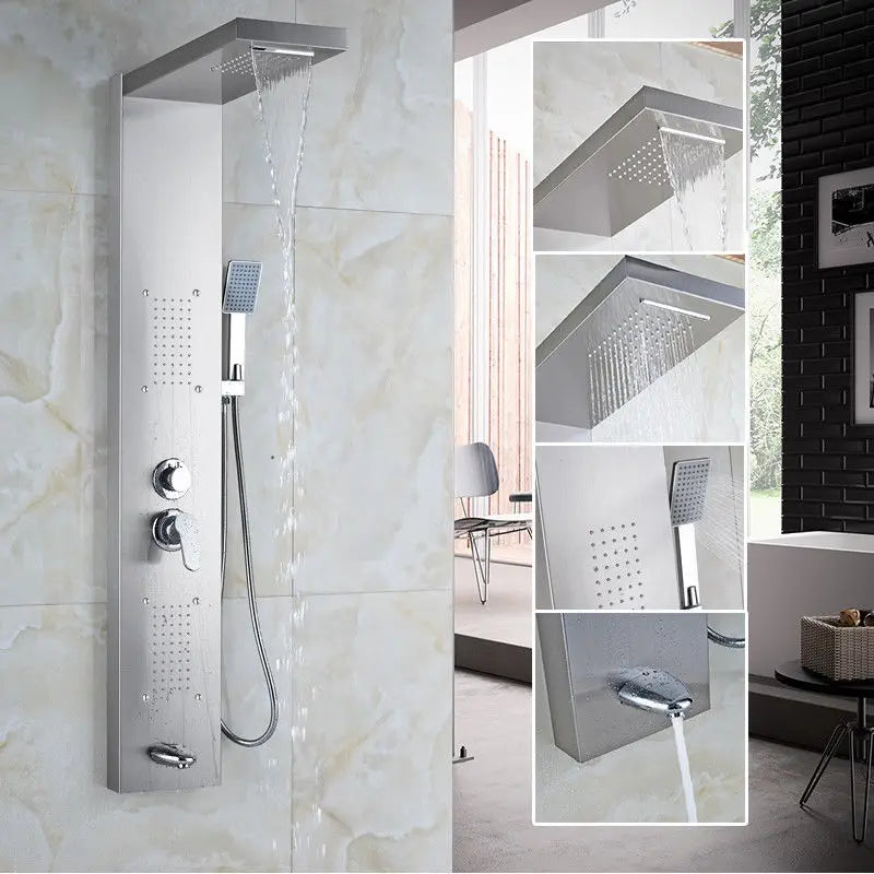 KEMAIDI Black Column  Shower Faucet Bath Shower System Temperature Digital Display LED Shower Panel Body Massage Jets 12 Choice