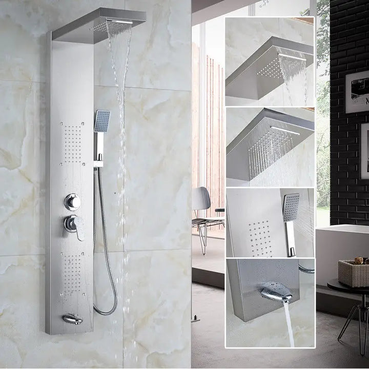 KEMAIDI Black Column  Shower Faucet Bath Shower System Temperature Digital Display LED Shower Panel Body Massage Jets 12 Choice