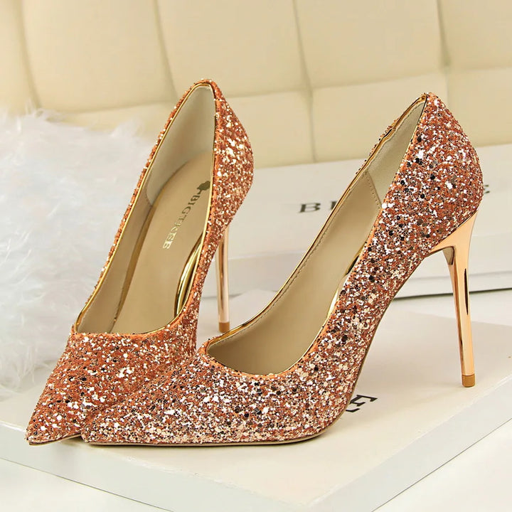 Women 7cm 9.5cm High Heels Bling Pumps Sparkly Heels