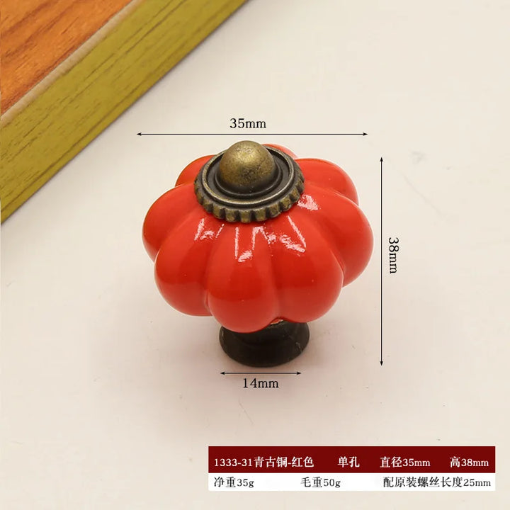 Pure Hand-painted Garden Ceramic Pumpkin Pull Hand-painted Classic Handle Drawer Cupboard Closet Door Single Hole