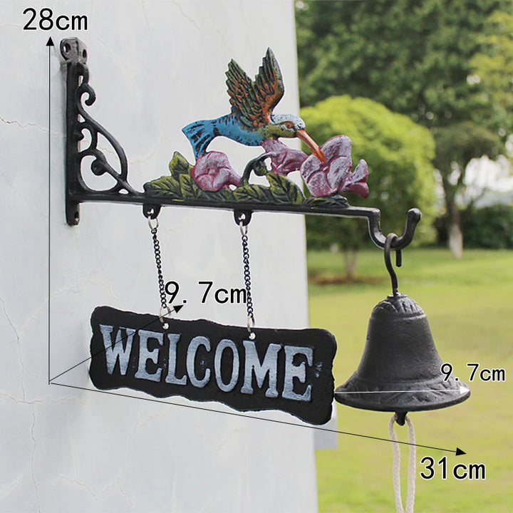 Nordic Rural Retro Welcome Double-sided Listing Doorbell Welcome Cast Iron Wrought Iron Doorbell Hand Bell
