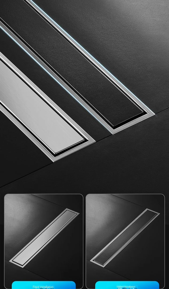 Luxury Hidden 304 Stainless Steel Rectangular Floor Drain Bathroom Toilet Drain Anti-Odor Filter Hair Extended Floor Drain