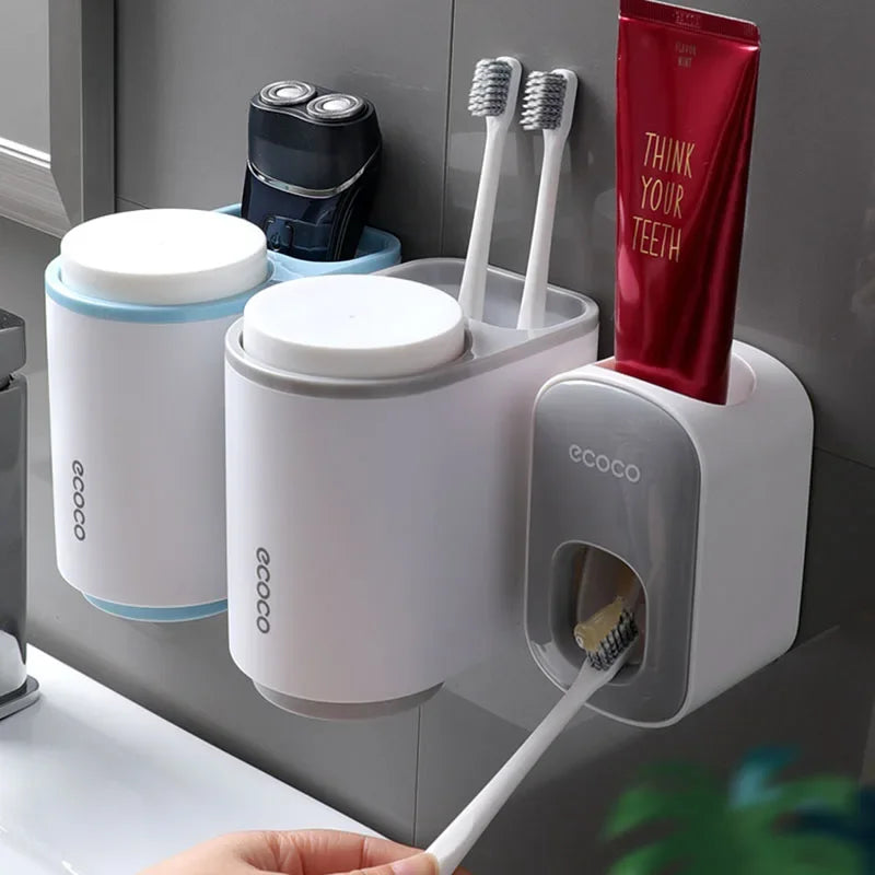 ecoco  Wall Mount Automatic Toothpaste Dispenser Bathroom Toothpaste Squeezer Dispenser Toothbrush Holder bathroom accessories