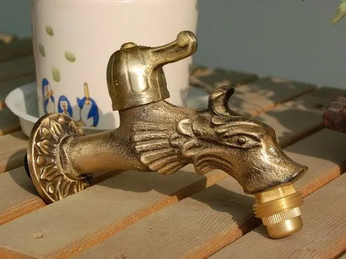 Vidric Outdoor Decorativ Garden Faucet Animal Shape Bibcock Green/Antique Brass Tap Washing Mop/Garden Watering Animal Faucet