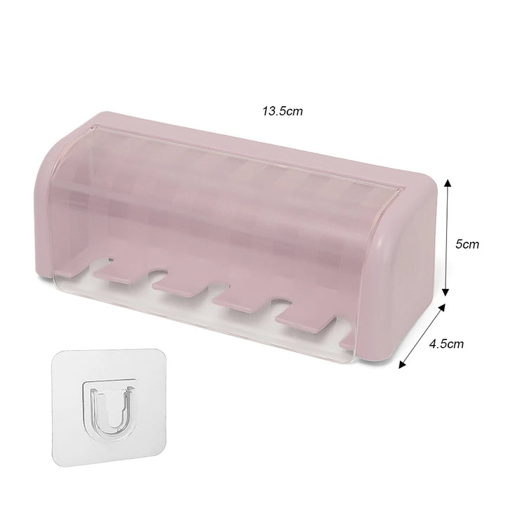 5 Holes Toothbrush Holder with Cover Punch-free Dustproof Toothbrush Storage Racks Wall-mounted Home Bathroom Storage Supplies