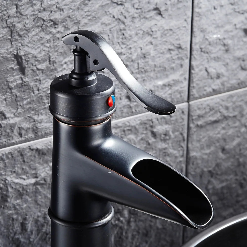 Copper antique brass washbasin hot and cold faucet European retro washbasin waterfall faucet single handle