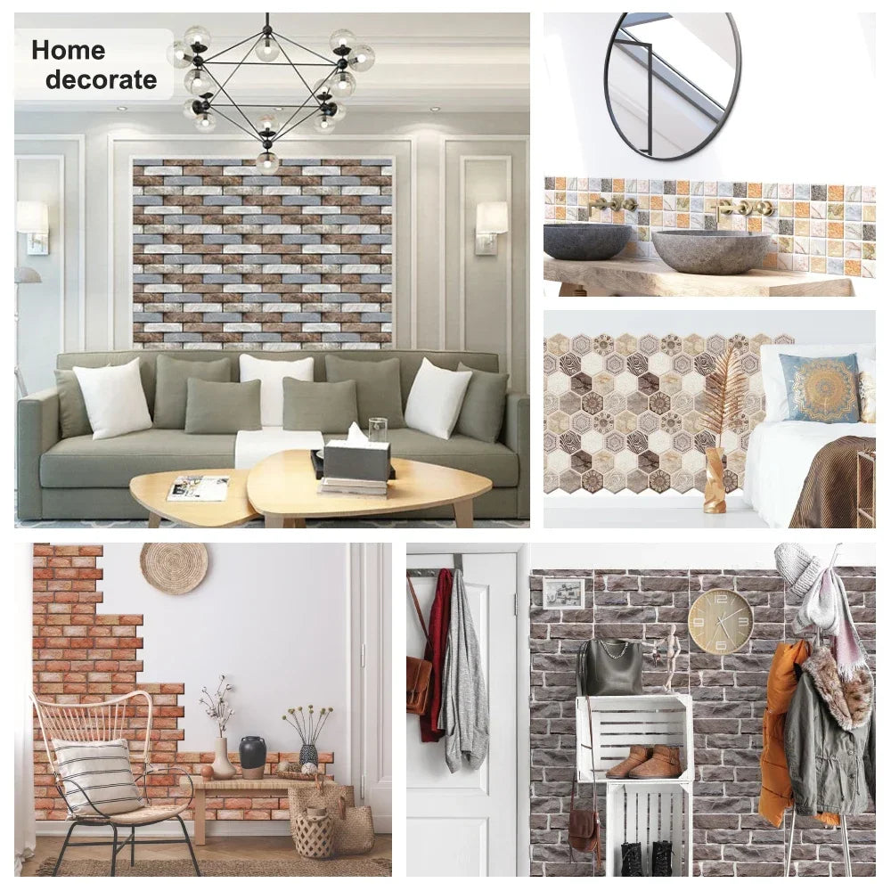 15PCS Wall Sticker Waterproof PVC imitation brick Wallpapers for TV walls living room bedroom kitchen kids rooms painted surface