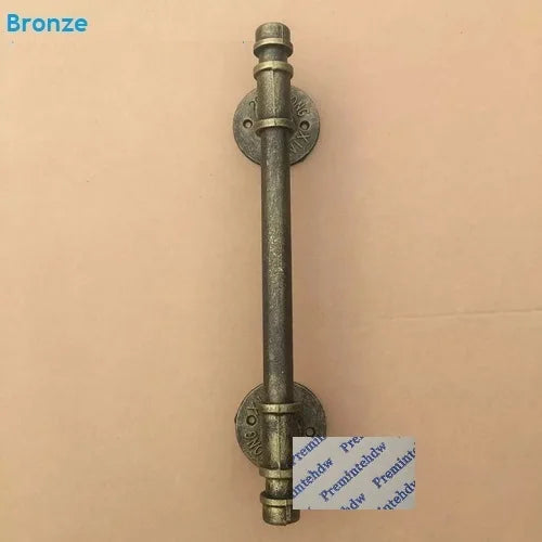 1Pc Rustic Iron Pipe Door Bar Pull Handle With Cap Finials Towel Rack Wall Grab Bronze Black Silver