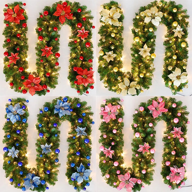 270cm Christmas LED Rattan Garland Decorative For Staircase Fireplace Christmas Decoration Xmas Tree Rattan Banner Home Pendant