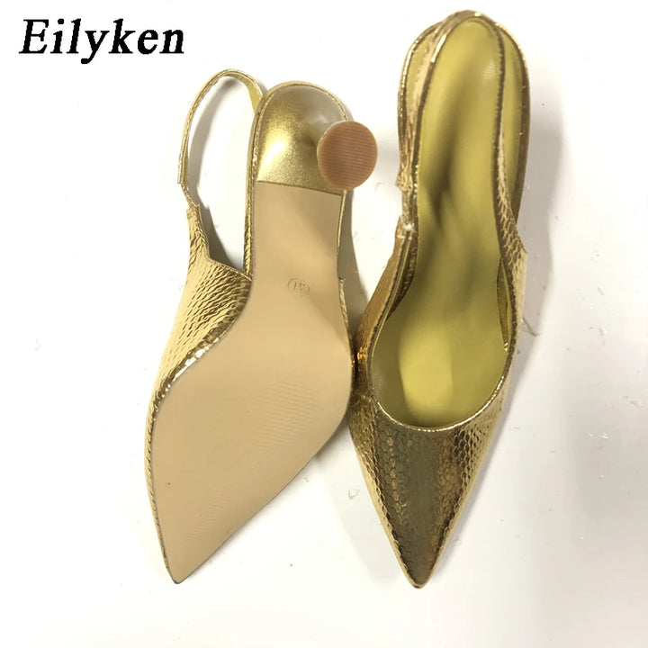 Eilyken New Spring Pointed Toe Gold,Silver Mules Stiletto High Heel Shoes