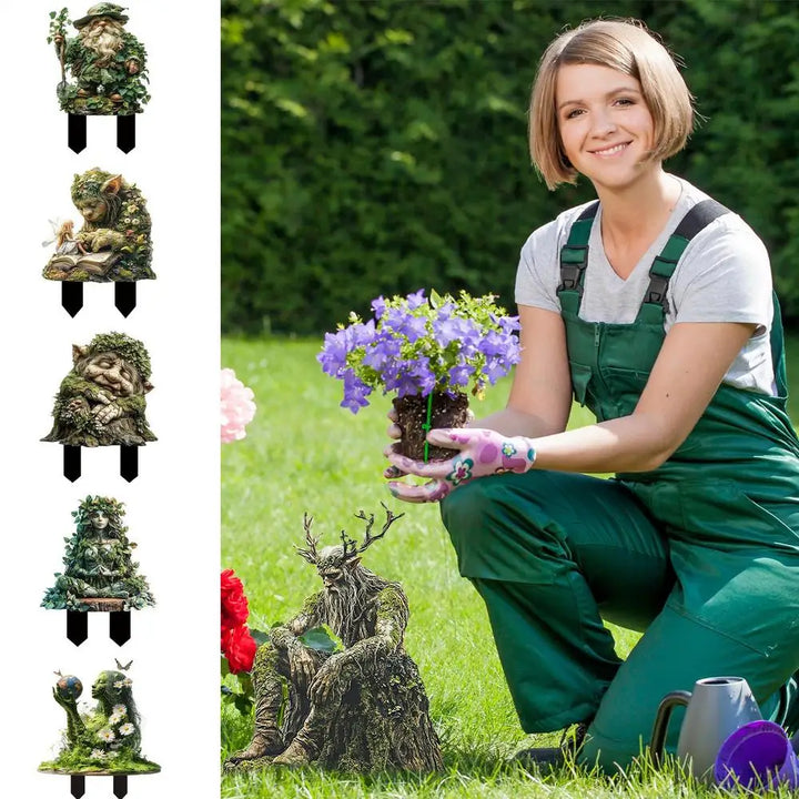 Tree Elfs Garden Stake Fairy Garden Stake Decoration Acrylic Yard Sign 2D Flat Spring Lawn Signs Garden Yard Lawn Decoration