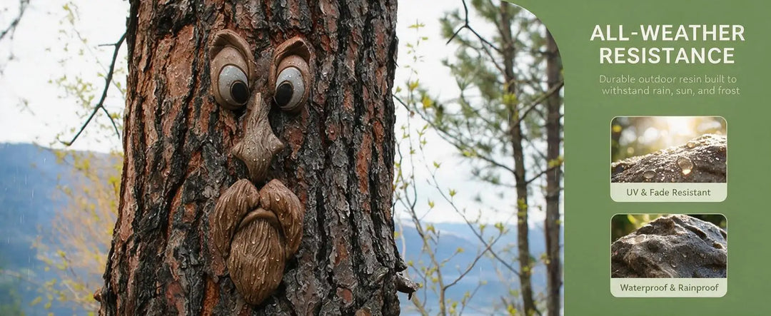 Whimsical Tree Face Resin Statue, Tree Hugger Decor with Bark Texture, Weatherproof Outdoor Garden Yard Ornament, Creative Tree