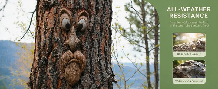 Whimsical Tree Face Resin Statue, Tree Hugger Decor with Bark Texture, Weatherproof Outdoor Garden Yard Ornament, Creative Tree