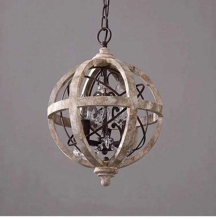 American Countryside Ball Shaped Wooden Chandelier Living Room Hallway Restaurant Bar Counter Retro E14 Chandelier