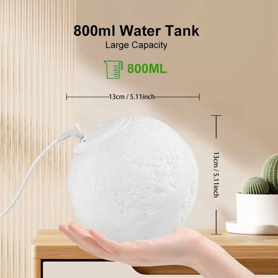 800ml Moon Essential Oil Aroma Diffuser USB Power Cord Ultrasonic Noiseless Cool Mist  Adjustable Color Lights Air Humidifier